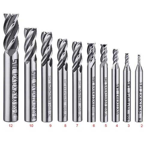 ASNOMY 10pcs 4-Flute End Mill Set, Metric CNC Milling Cutter Drill Bits Router Bits Cutter Tool Set for Wood Aluminum Steel Titanium, Straight Shank 2-12mm