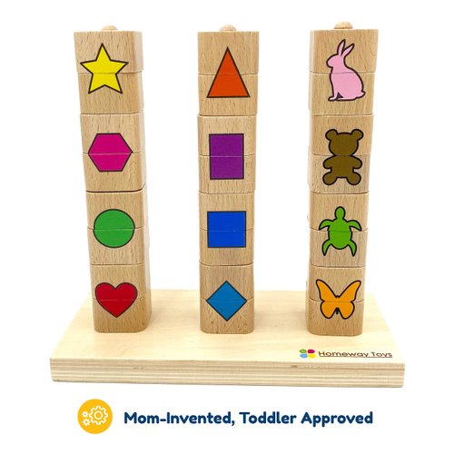 Puzzle Stacking Rings Educational Toy Shapes Colors Animals Sorter Preschool Sensory Toy Montessori STEM Developmental Sorting Stacking for Toddlers Babies Kids Boy Girl for 2 3 4+ Years Old