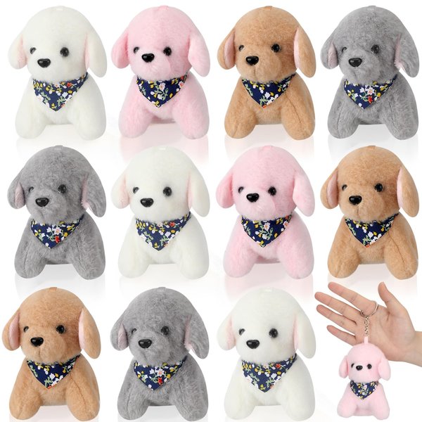 Wettarn 12 Pcs Cat Dog Plush Keychain Bulk Small Stuffed Animal Dog cat Kawaii Cute Kitty Puppy Plush Keychain for Backpack Christmas Birthday Party Favor Wedding Baby Shower(Dog)