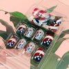 Independence Day Press on Nails Short Square 24Pcs Glossy Full Cover Acrylic Rhinestone False Nails with Patriotic Designs Glue on Fingernails USA Flag Artificial July 4th Fake Nails for Women Girls