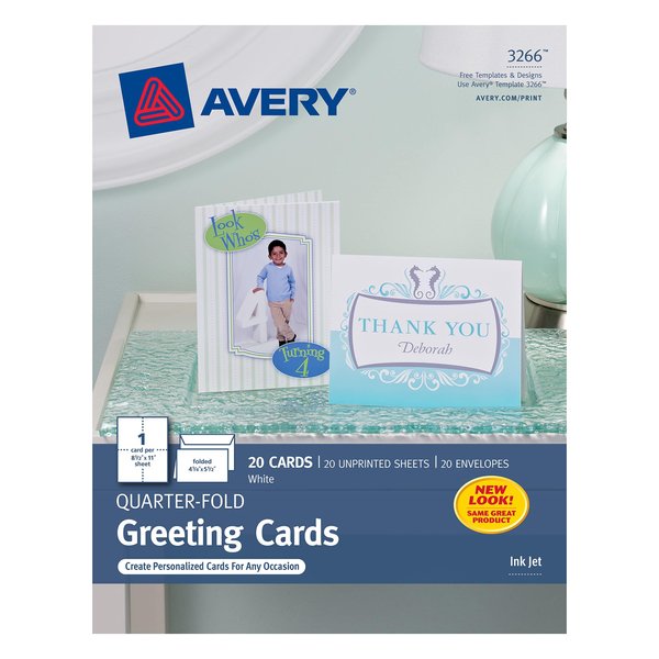 Avery Printable Greeting Cards, Quarter-Fold, 4.25" x 5.5", Matte White, 20 Blank Cards with Envelopes (3266)