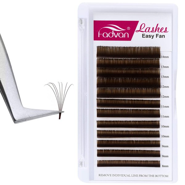 Brown Eyelash Extensions 0.07mm C/D Curl Volume Lash Extensions 8-14mm Self Fanning 3D 4D 6D 10D Rapid Automatic Blooming Flower Eyelashes Extension D Curl Used by FADVAN (Brown 0.07-D, 8-14mm)