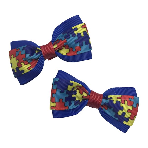 Autism Awareness Girls Hair Bow Set, Little Girl Bows, Pigtail Hair Bows, Toddler Hair Bows,