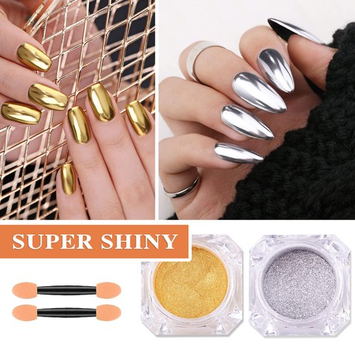 Silver Gold Mirror Chrome Nail Powder Metallic Holographic Nail Powder Chrome Powder Nails Chrome Powder Set Pigment Powder for Nails Mirror Nail Polish Nail Chrome Powder for Gel Nails