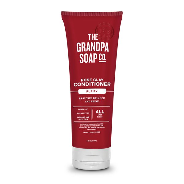Grandpa's The Soap Company Purifying Rose Clay Conditioner - Lift Impurities While Nourishing Hair, With Rose Clay, Shea Butter & Avocado Oil, Vegan, Sulfates and Parabens Free, 8 Fl Oz