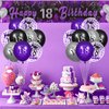 Purple 18th Birthday Decorations, Black Purple Silver Happy 18th Birthday Yard Banner and 24pcs 18th Birthday Balloons for Women Girls 18th Birthday Anniversary Party Supplies Indoor Outdoor Decor