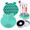 Silicon Makeup Brush Cleaner Mat with Brush Drying manual Make up brush cleaner cleanser machine Cosmetic Brush Cleaner Pad+Makeup Brush Dry Cleaned Quick Color Removal Sponge Scrubber Tool (Green)