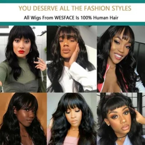 USUKUSI 28Inch Lace Front Wigs Human Hair Pre-Plucked Long Black Wig with Bangs, long wavy hair bangs wig synthetic replacement heat resistant fiber， Natural Curly Bangs for Girl Daily Party Use