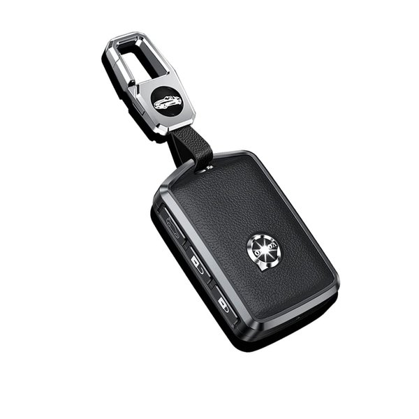 HIBEYO Alloy Leather Texture Car Key Fob Cover with Keychain fits for Volvo XC90 XC60 XC40 S60 S90 V60 Polestar 1 T5 Car Key Case Cover Jacket Smart Remote Car Key Holder Key Shell 3 Button Black