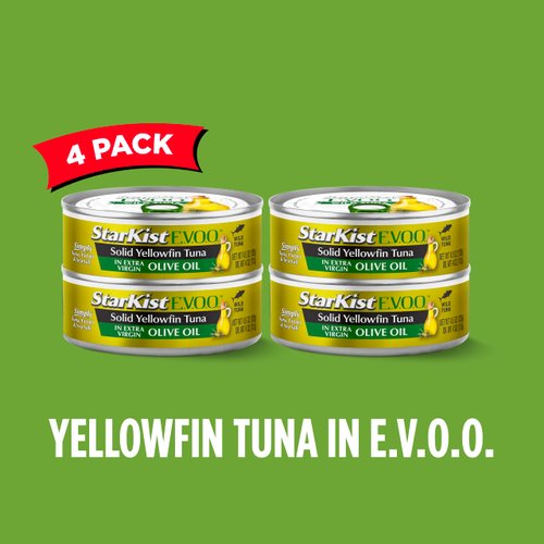 StarKist E.V.O.O. Solid Yellowfin Tuna in Extra Virgin Olive Oil, 4.5 Oz, Pack of 4