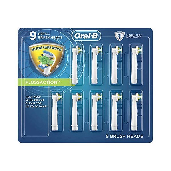 Genuine Original Oral-B Braun Floss Action Replacement Rechargeable Toothbrush Heads Refill (9 Count)