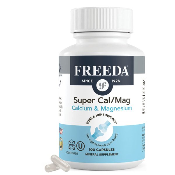 Freeda Super Cal/Mag Calcium Magnesium - Kosher Magnesium and Calcium Supplements for Women & Men - CalMag Bone & Joint Support - Vegetarian/Vegan Calcium and Magnesium Supplement - (100 Capsules)
