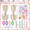 MiniInflat 24 Sets Spring Tulip Wind Chime Making Kit Make Your Own Tulip Wind Chime Arts and Crafts Wooden Ornaments DIY to Paint Tulip Craft for Spring Activity Birthday Party Supplies