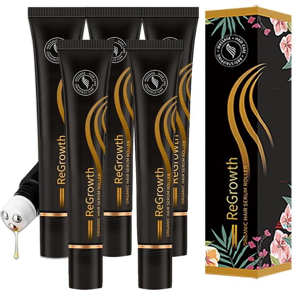 5PCS Regrowth Organic Hair Serum Roller,Triple Roll-On Massager Hair Growth Essence,For Men and Women of All Hair Types