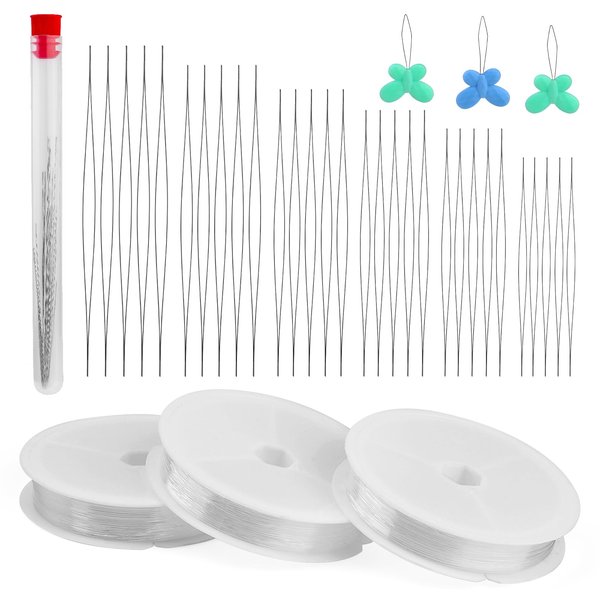 37Pcs Beading Needle Kits for Jewelry Making, Stainless Steel Big Eye Beading Needles, Beading Embroidery Needles with Threader and Bracelet Elastic String