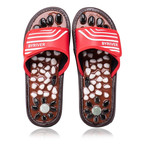 BYRIVER Acupressure Foot Massager Reflexology Massage Slippers Shoes Sandals for Men Women, Relief Plantar Fasciitis Heel Arch Arthritis Neuropathy Pain (Red 25)