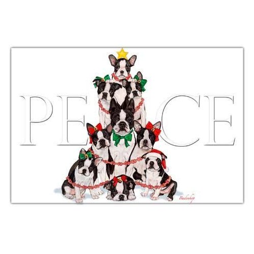 Boston Terrier Christmas Cards Peace : 10 Holiday Cards with Envelopes