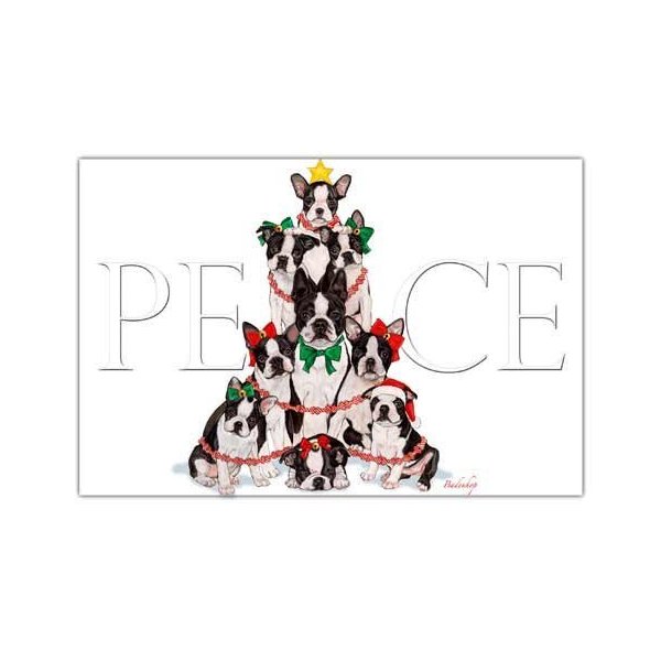 Boston Terrier Christmas Cards Peace : 10 Holiday Cards with Envelopes