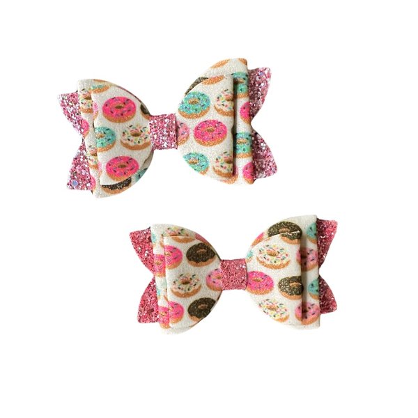Doughnuts Glitter Hair Bow Set/ 2 Bows/Birthday Bows/Cosplay Bows/Cartoon Inspired Hair Bows by Inspired Bows