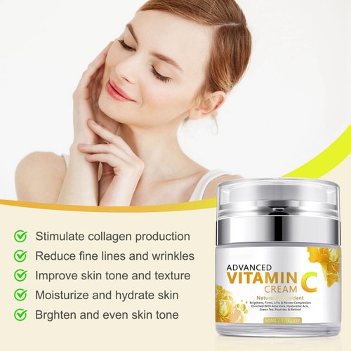 Rosarden Vitamin C Cream, Vitamin C Face Cream With Nicotinamide & Hyaluronic Acid, Vitamin C Moisturizer For Face, Anti Aging Vitamin C Face Cream For Reduces Wrinkle, Fine Lines & Tightening Skin