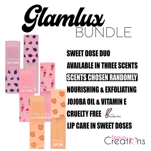 Glam Lux Beauty Mystery Bundle Amorus Flush Blush Powder, Long Lasting, Buildable formula, 3D Mink Reusable Eyelashes, Sweet Dose Lip Oil Nourishing & Exfoliating