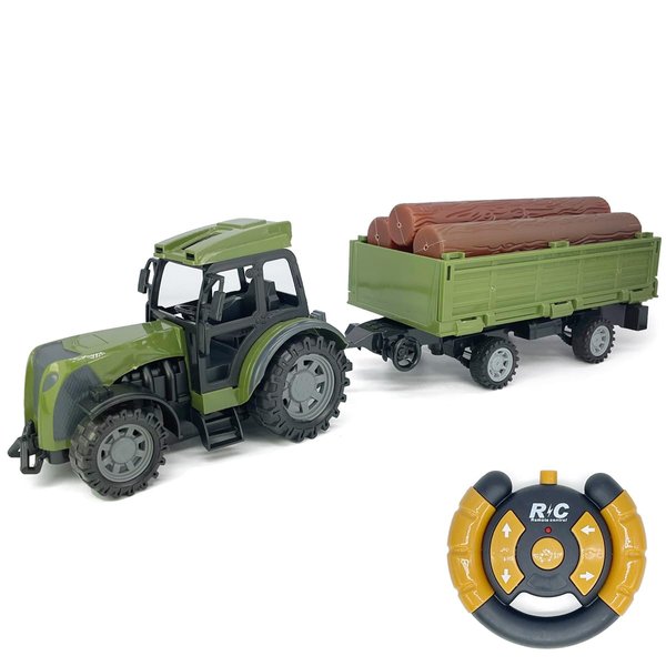 Remote Control Tractor RC Farm Tractor Toy with Trailer Timber Logging Transport Truck Detachable Trailer Farm Toys Vehicle Playset Toy Trucks for Boys Birthday Gifts for 3 4 5 6 7 8 Years Old Kids