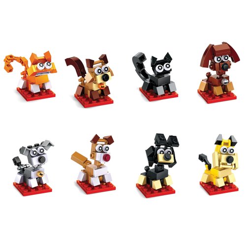 Cats and Dogs Building Blocks Christmas Party Favors - Set of 8 Favors Each Containing a Different Set of Plastic Blocks for Building an Animal Theme Character