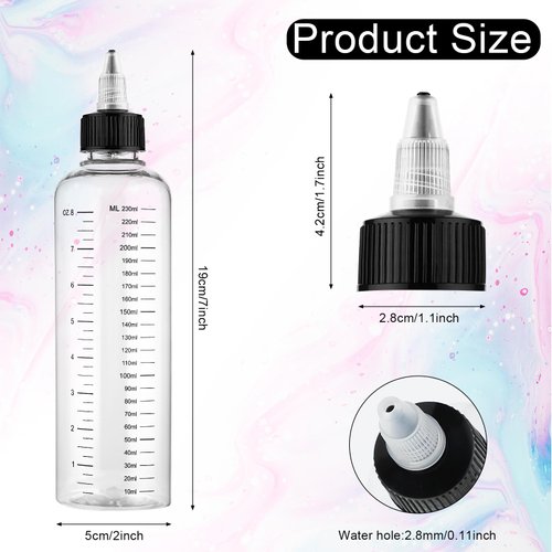 COMNICO 2 Pack Applicator Bottle for Hair 8.5oz Soft Squeeze Empty Oil Dispenser Hair Color Applicator Root Hair Dye PET Plastic Refillable Bottles for Salon Sylist with Graduated Scale and Twist Top