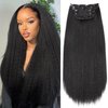 HANNE 22 Inch Kinky Straight Clip Ins Hair Extensions Clip ins for Women 4 Pieces/Lot Yaki Hair Seamless Yaki Clip ins Black Hair Extensions Clip ins for Daily or Party (Black, 22 Inch)