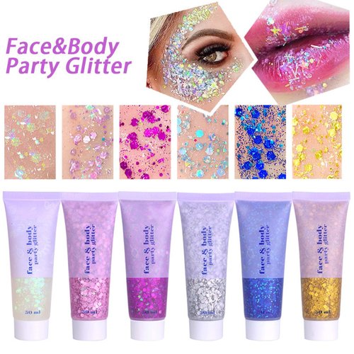 Paminify Gold Face Glitter Gel,Singer Concerts Music Festival Rave Accessories,Halloween Body Glitter Hair Sequins Face Glitter Paint Makeup,Mardi Gras Sparkling Chunky Glitter for Women,50ML