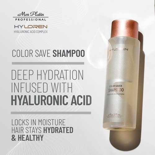 Mon Platin Professional HY Loren Color Save Hair Shampoo with Hyaluronic Acid for Color Treated Hair, Shampoo for Damaged hair, SLS/SLES Free, Hydrating Shampoo, To Prevent Color Fading, 500ml
