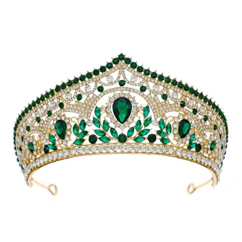 HEWEICSY Green Tiaras and Crowns for Women,Wedding Tiara for Bride,Rhinestone Queen Crown,Crystal Costume Hair Accessories for Birthday Prom