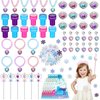 Faccito 134 Pieces Princess Party Favors Winter Birthday Party Supplies Snowflake Jewelry Gifts Set for Kids Include Diamond Necklaces Bracelets Rings Earrings Stickers Crown Wand Stampers Bags