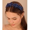 Xerling Floral Pearl Headband Tiara for Girls Bridal Hair Accessory for Wedding Blue Crystal Crown for Party Headdress Hair Band Jewelry (Blue)