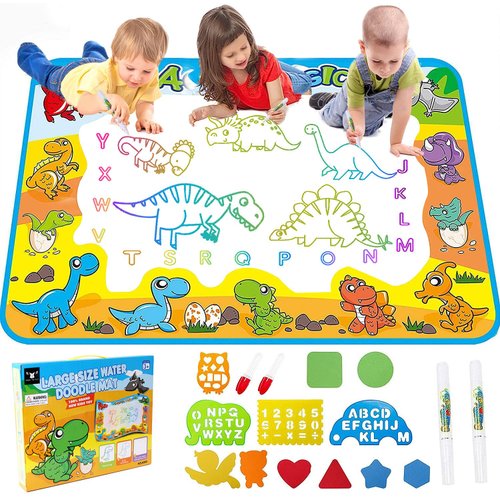 Kids Toys Water Doodle Mat: Dinosaur Painting Coloring Pad for Toddlers 1-3 - Aqua Magic Drawing Board for 2 3 4 Year Old Toddler Arts and Crafts Christmas Birthday Gifts for Girls Boys Age 2-4 3-5