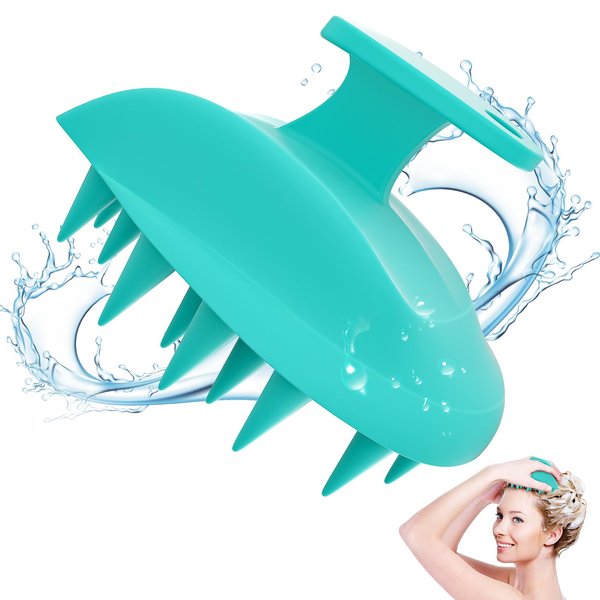 INKERLEE Scalp Massager Shampoo Brush, Silicone Head Massager Scalp Scrubber for Hair Growth, Stress Relax, Dandruff Removal, Wet Dry Hair Scalp Care Scrub Brushes (Turquoise Blue)