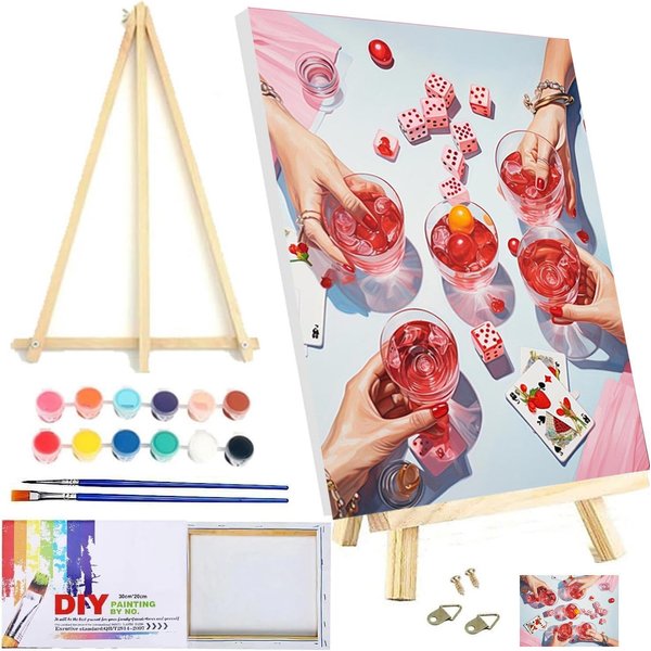 mjcakrn Framed Paint by Numbers Kit for Adults- with Wooden Easel, Vintage Adult Paint by Number Kits on Canvas, DIY Acrylic Retro Funny Drinks Paint by Number Kits for Beginner Arts Crafts 12x16inch