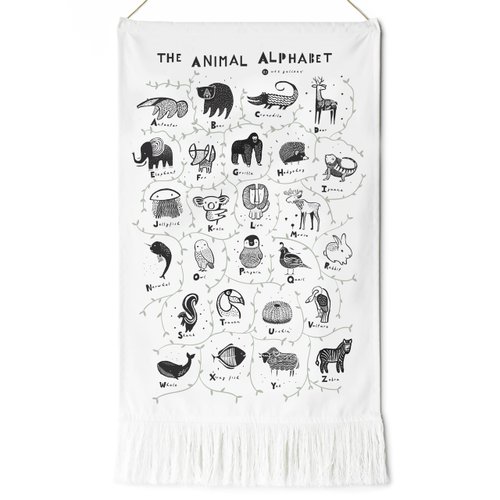 Wee Gallery Animal Alphabet Tapestry - Organic Cotton Fabric Wall Art Decor for Baby, Kids, Nursery, Playroom, Educational