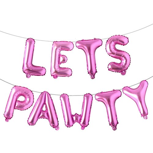 9PCS 16'' Foil Balloon Dog Pet Birthday Lets Pawty Balloons,Happy Birthday Banner for Pet Dog Party Supplies Decoration Set (Rose Red)