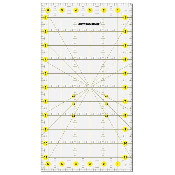 AUTOTOOLHOME Quilting Ruler Acrylic Quilters' Ruler for Easy Precision Cutting Fabric Paper, 6.5" x 12" for Quilting, Sewing & Crafts Template