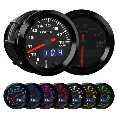 SINCO TECH 52mm Gauge Car Meter Digital Display Pointer 7 Colors Backlight 12V Universal Gauge Kit…… (Voltage Gauge)