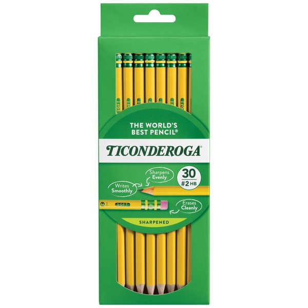 Ticonderoga Wood-Cased Pencils, Pre-Sharpened, 2 HB Soft, Yellow, 30 Count