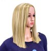 SWACC 14-Inch Short Straight Middle Part Hair Wig Medium Length Synthetic Heat Resistant Wigs for Women with Wig Cap (Dirty Blonde Highlights)