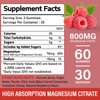 Magnesium Citrate Gummies | Magnesium Supplement for Adults | High Absorption Magnesium Supplement | Vegan, Non-GMO Magnesium Gummies | 60 Raspberry Flavor