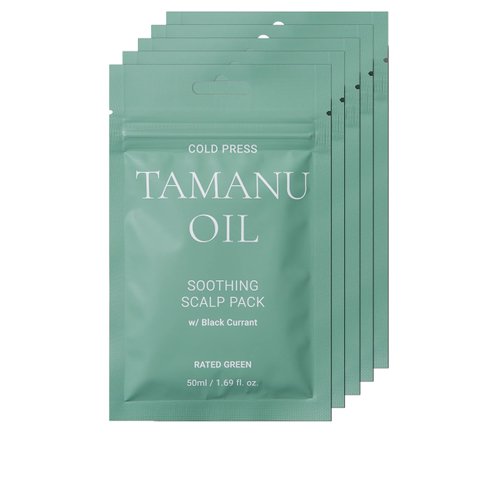 RATED GREEN Cold Press Tamanu Oil Soothing Scalp Pack w/Black Currant | Korean Hair Care Hair Conditioning Mask | Deep Conditioning Hair Mask for Dry Damaged Hair (Pack of 5, 8.45 Fl. Oz)