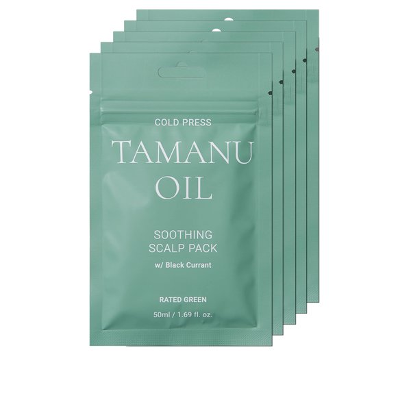 RATED GREEN Cold Press Tamanu Oil Soothing Scalp Pack w/Black Currant | Korean Hair Care Hair Conditioning Mask | Deep Conditioning Hair Mask for Dry Damaged Hair (Pack of 5, 8.45 Fl. Oz)