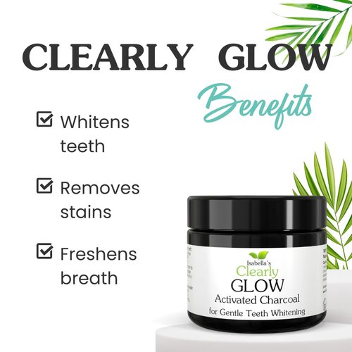 Clearly GLOW Natural Teeth Whitening Activated Charcoal Powder + Soft Bamboo Toothbrush | 100% Pure Food Grade Non GMO Tooth Powder Made in USA | Whiten Teeth Naturally