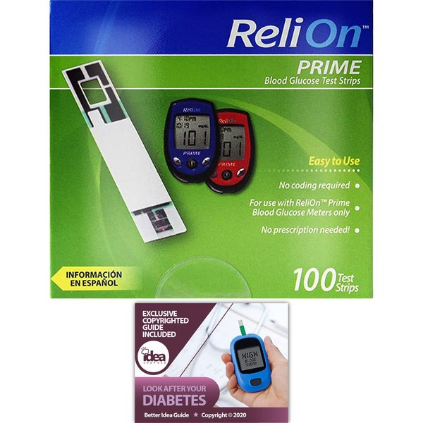 ReliOn Prime Blood Glucose Test Strips, 100 Ct Bundle with Exclusive "Look After Your Diabetes" - Better Idea Guide (2 Items)
