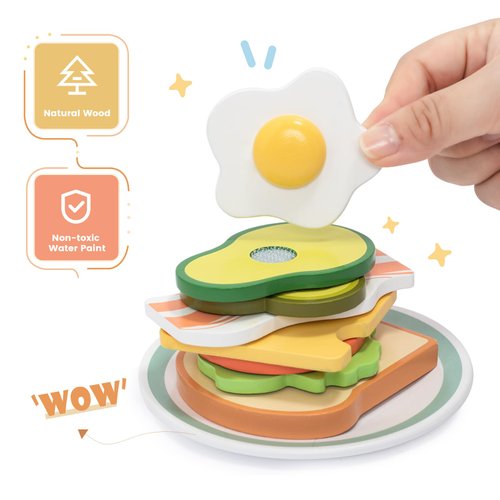 JugueteLand Wooden Pop up Toaster Play Kitchen Set, 17PCS Play Food Accessories for Toddlers Early Learning,Pretend Play Breakfast Playset, Toys Gift for Toddlers Girls & Boys