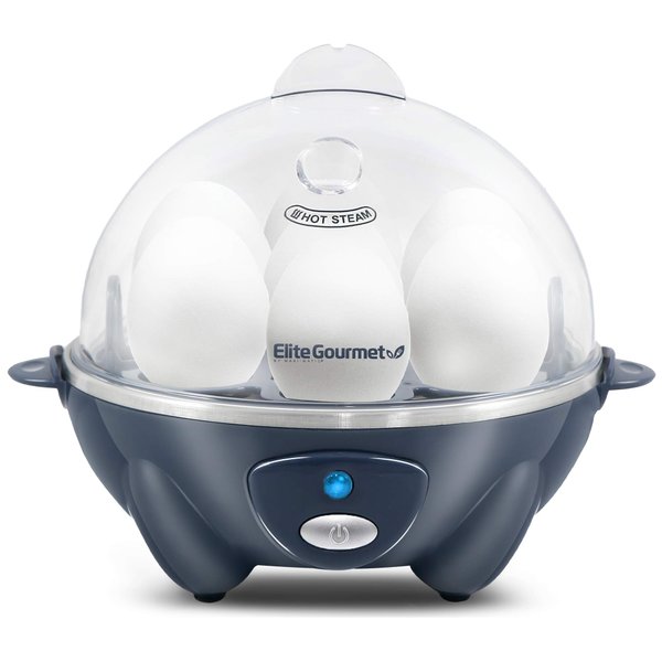 Elite Gourmet EGC710BG Rapid Egg Cooker, 7 Easy-To-Peel, Hard, Medium, Soft Boiled Eggs, Poacher, Omelet Maker, Auto Shut-Off, Alarm, 16-Recipe Booklet, BPA-Free, Slate Blue